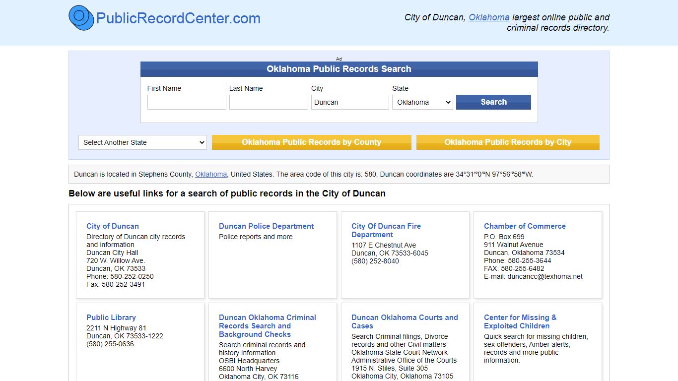 Duncan Oklahoma Public Records and Criminal Background Check